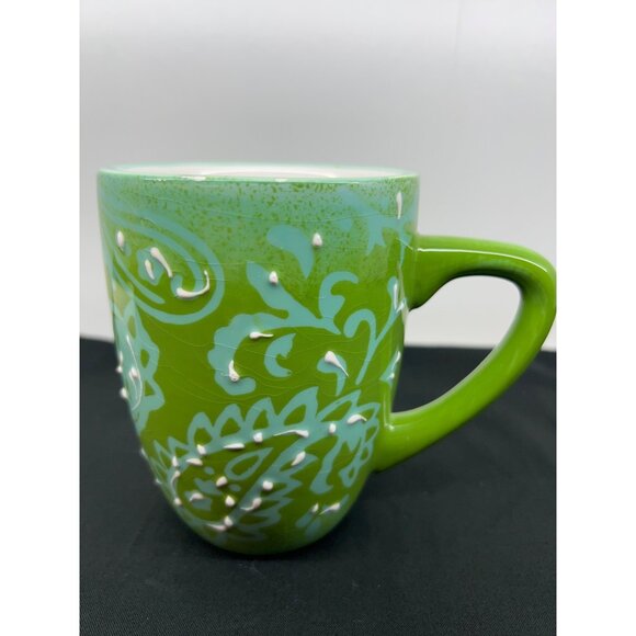 Laurie Gates Green & Aqua Ceramic Mug With Dimensional Floral Design - Picture 1 of 7